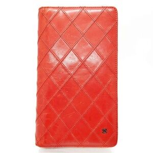 CHANEL Quilted Coral-Red Long Wallet Red Leather 3298011